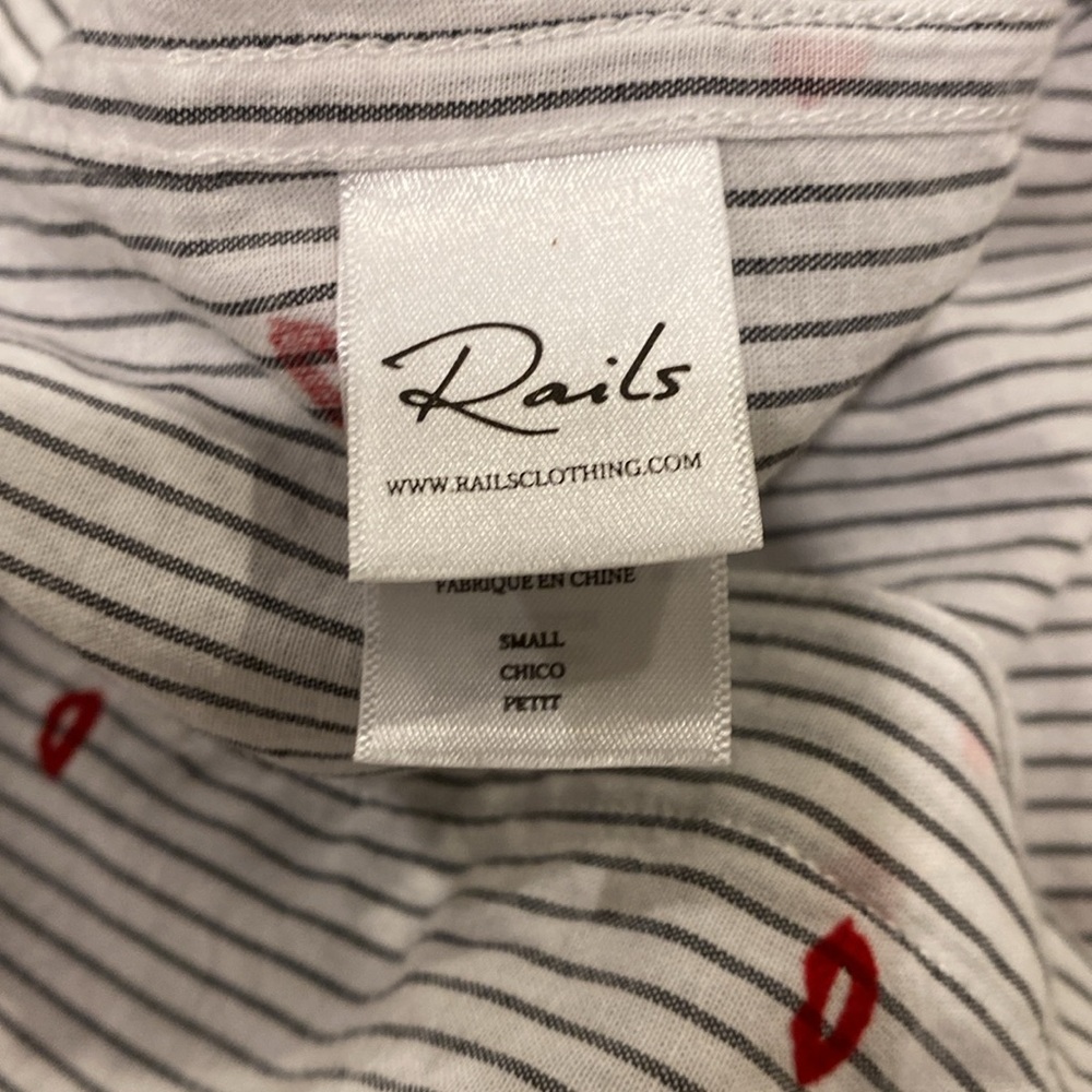 Rails Taylor Striped Lip-print Cotton-blend Shirt In Flocked Kisses NWT! - Picture 6 of 10